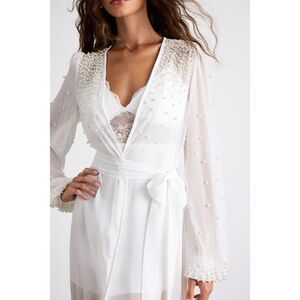 Lulus Vamelia Ivory Sheer Pearl Long Robe White - Size S